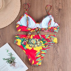 Floral High Waist Straps Swimwear Areous