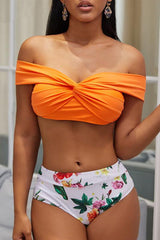 Floral Off Shoulder Knot Bikini Set Areous