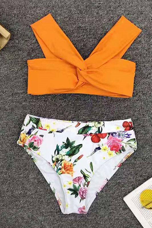 Floral Off Shoulder Knot Bikini Set Areous