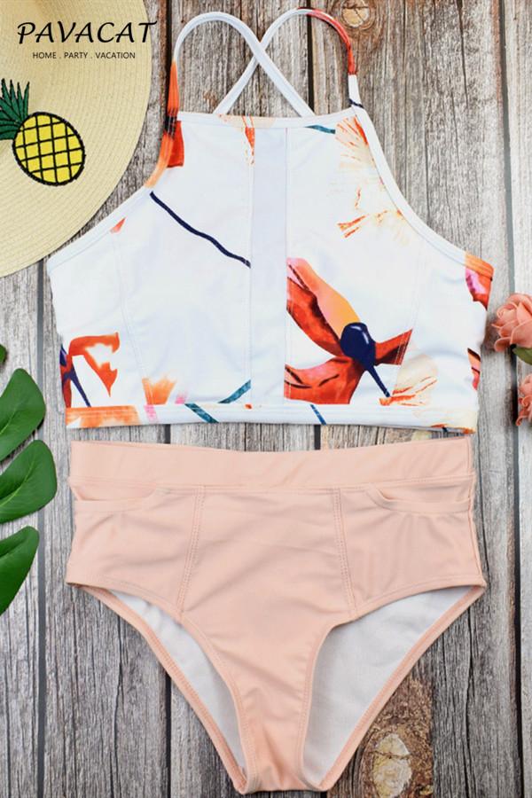 Floral Printed High Waist Tank Bikini Set Areous