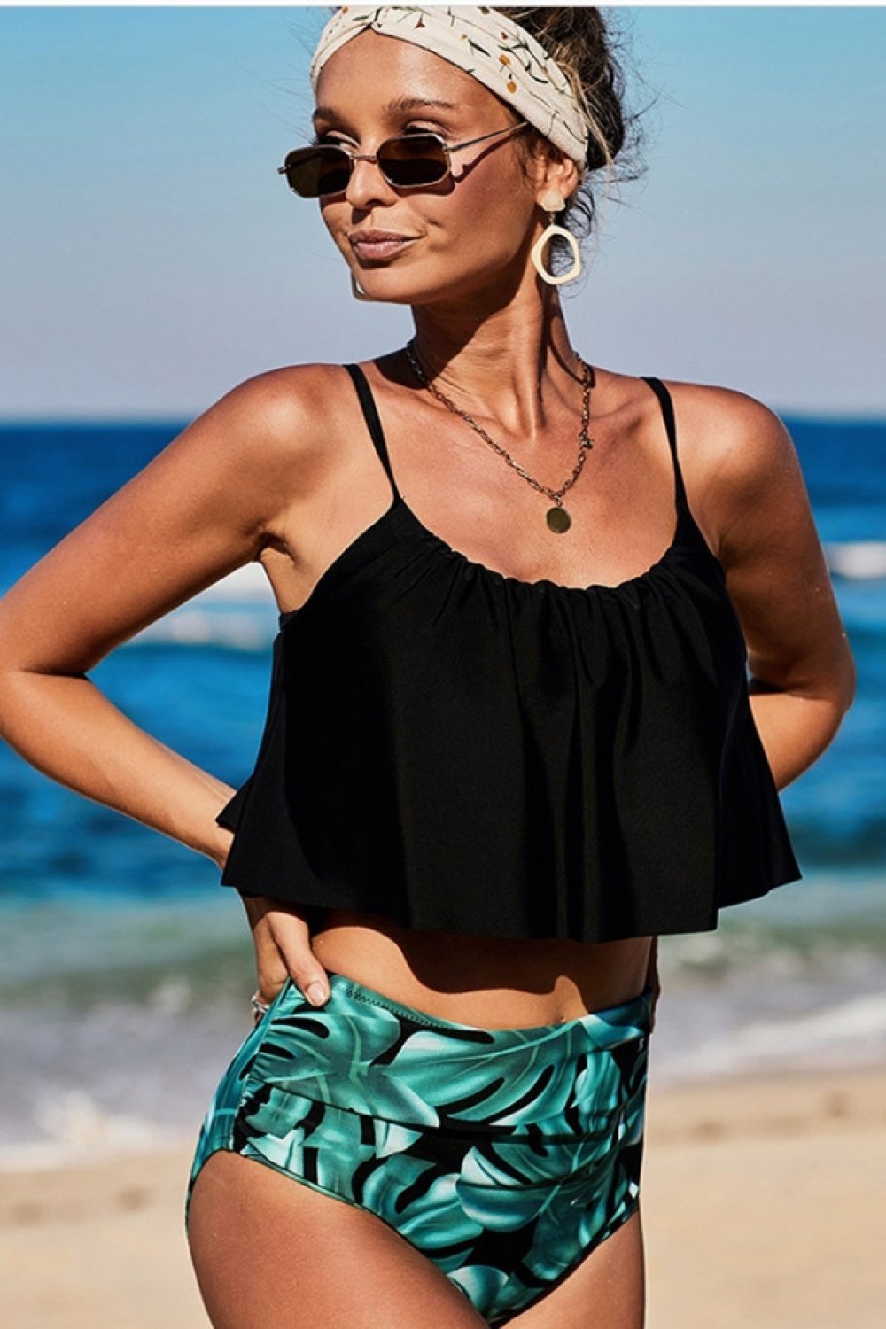 Floral Ruffle High-waisted Bikini Set Areous