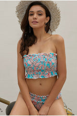 Floral Strapless Slim Bikini Set Areous