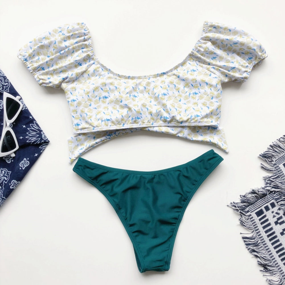 Floral Two Piece Short Sleeve Swimwear Areous