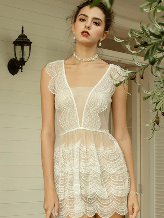 French princess lace suspender skirt mesh see-through halter girl home nightdress Areous