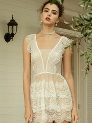 French princess lace suspender skirt mesh see-through halter girl home nightdress Areous