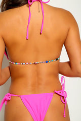 Fuchsia Back Charm Accent Two Piece Swimsuit Areous