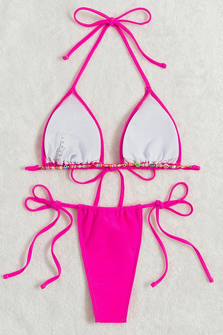 Fuchsia Back Charm Accent Two Piece Swimsuit Areous