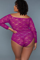 Fuchsia Scooped Neck Long Sleeves Bodysuit | Plus Size Areous