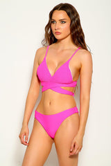 Fuchsia V-Cut Cheeky Two Piece Swimsuit Areous