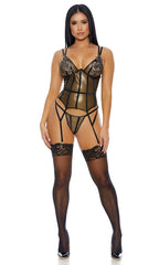 Gold Nothin Bud Trouble Floral Embroidered Bustier Set Areous