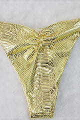 Gold Snake Rhinestone Strappy Halter Cheeky 2 Pc Swimsuit Areous