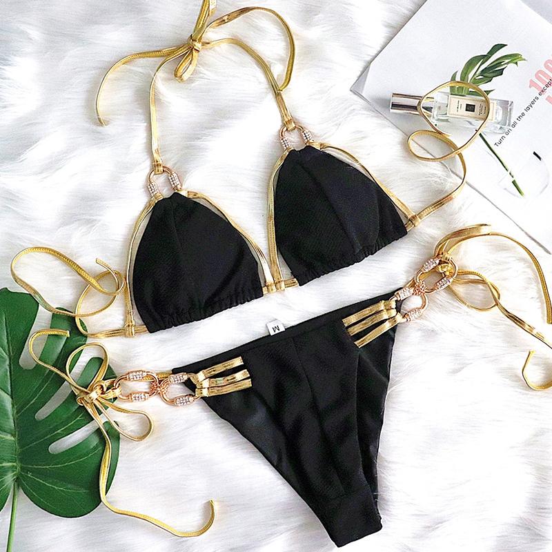 Golden Diva Side Tie Bikini Set Areous