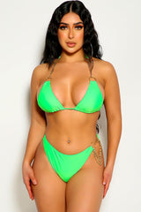 Green Gold Chain Accent O-Ring Two Piece Swimsuit Areous