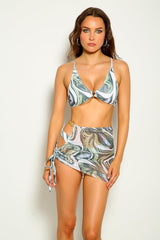 Green Multi Graphic Print Three Piece Swimsuit Areous