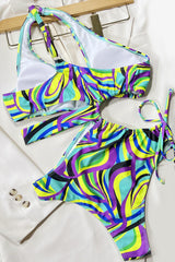 Green Purple Hollow Out Asymmetrical 1 Pc Swimsuit Areous