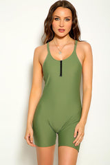 Green Sleeveless One Piece Swimsuit Areous