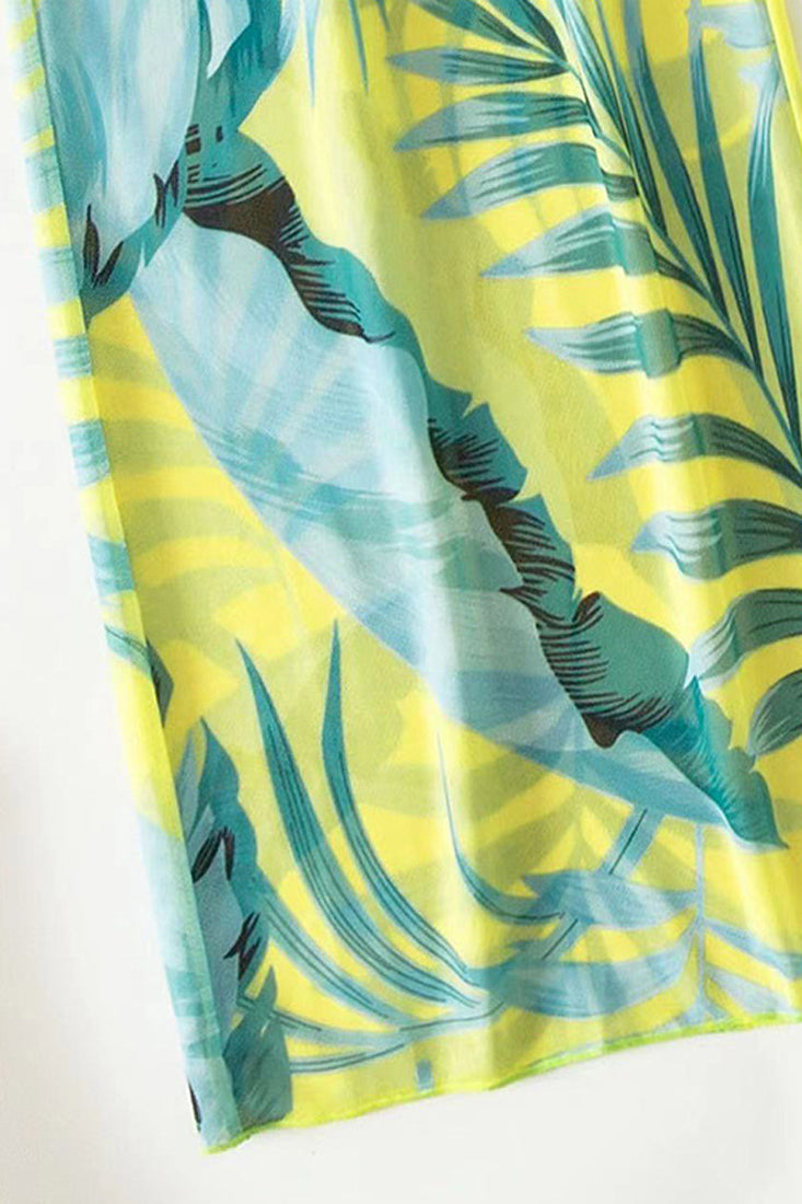 Green Tropical Criss-Cross Top 3 Pc Swimsuit With Pants Cover Up Areous