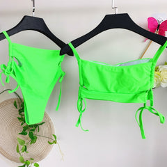 Green Two Piece High Waist Strap Swimwear Areous
