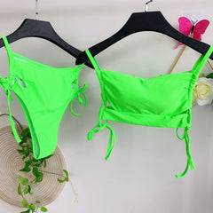 Green Two Piece High Waist Strap Swimwear Areous