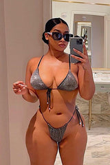 Grey  Strappy Shimmer Two Piece Bikini Areous