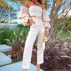 Cotton and linen one-shoulder casual suit