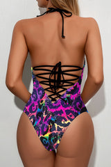 Halter Cross-Tie One-Piece Swimsuit Areous