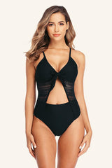 Halter Mesh Backless One Piece Swimsuit Areous