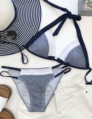 Halter Strappy Push Up Bikini Set Areous