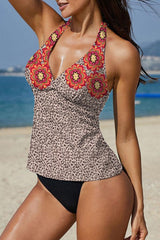 Halter V-Neck Ethnic One-Piece Swimsuit Areous