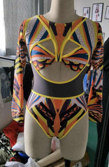 High Cut Africa One-Piece Swimwear with Full Sleeves Areous