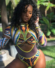 High Cut Africa One-Piece Swimwear with Full Sleeves Areous