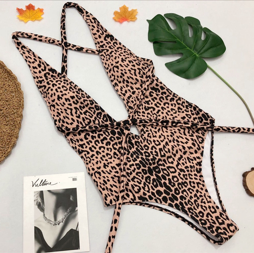 High Cut Leopard One-piece Swimwear Areous