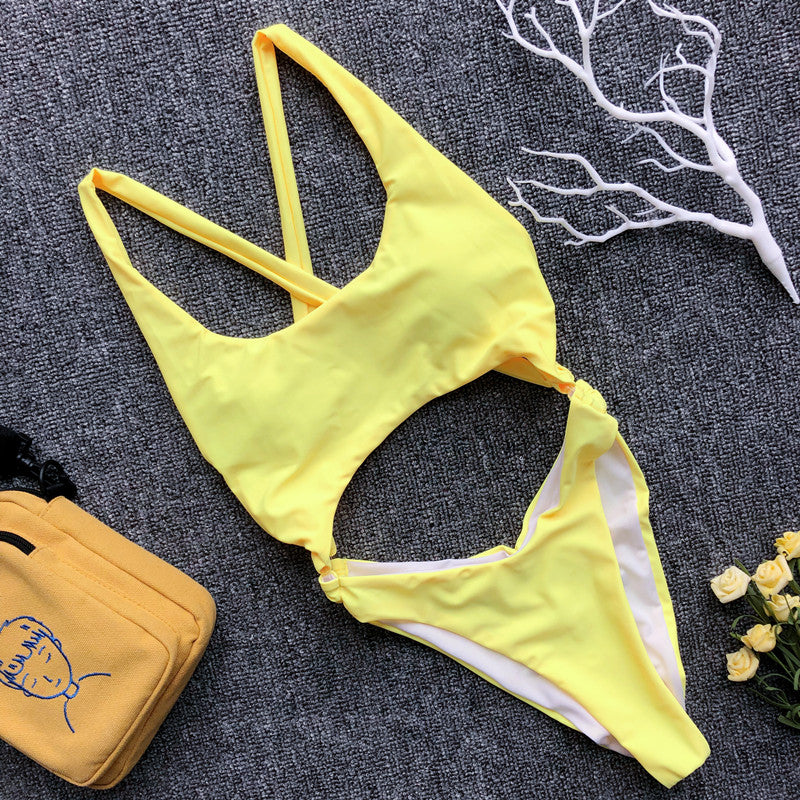 High Cut One-Piece Cut Out Swimwear Areous