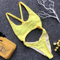 High Cut One-Piece Cut Out Swimwear Areous