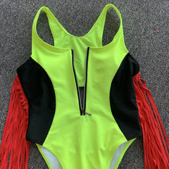 High Cut One-Piece Zipper Swimwear Areous