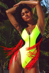 High Cut One-Piece Zipper Swimwear Areous