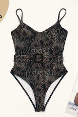 High Cut Python Pattern Buckle One Piece Swimsuit Areous