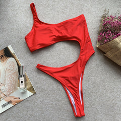 High Cut Red One-Piece Swimwear Areous