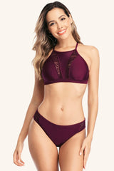 High Neck V-CUT Low Waist Bikini Set Areous