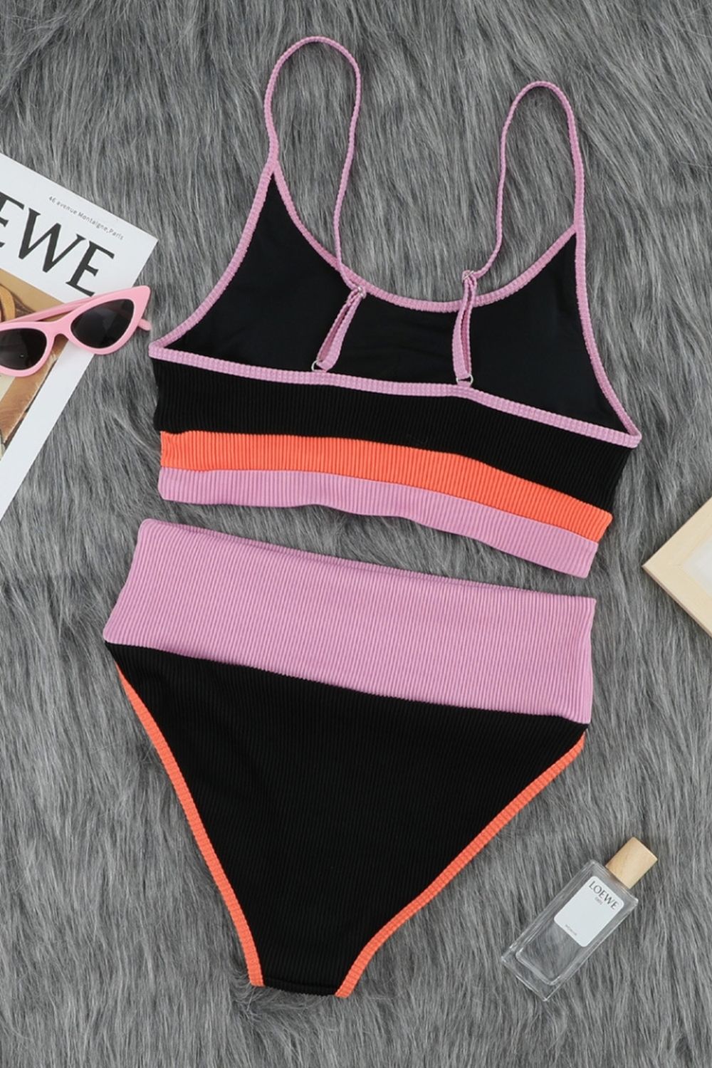 High-Waisted Sling Striped Bikini Areous