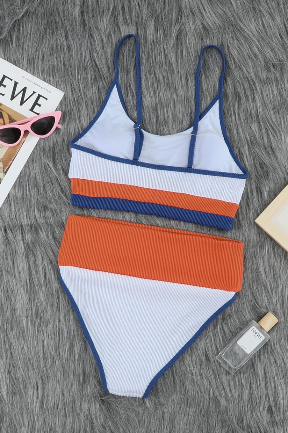 High-Waisted Sling Striped Bikini Areous