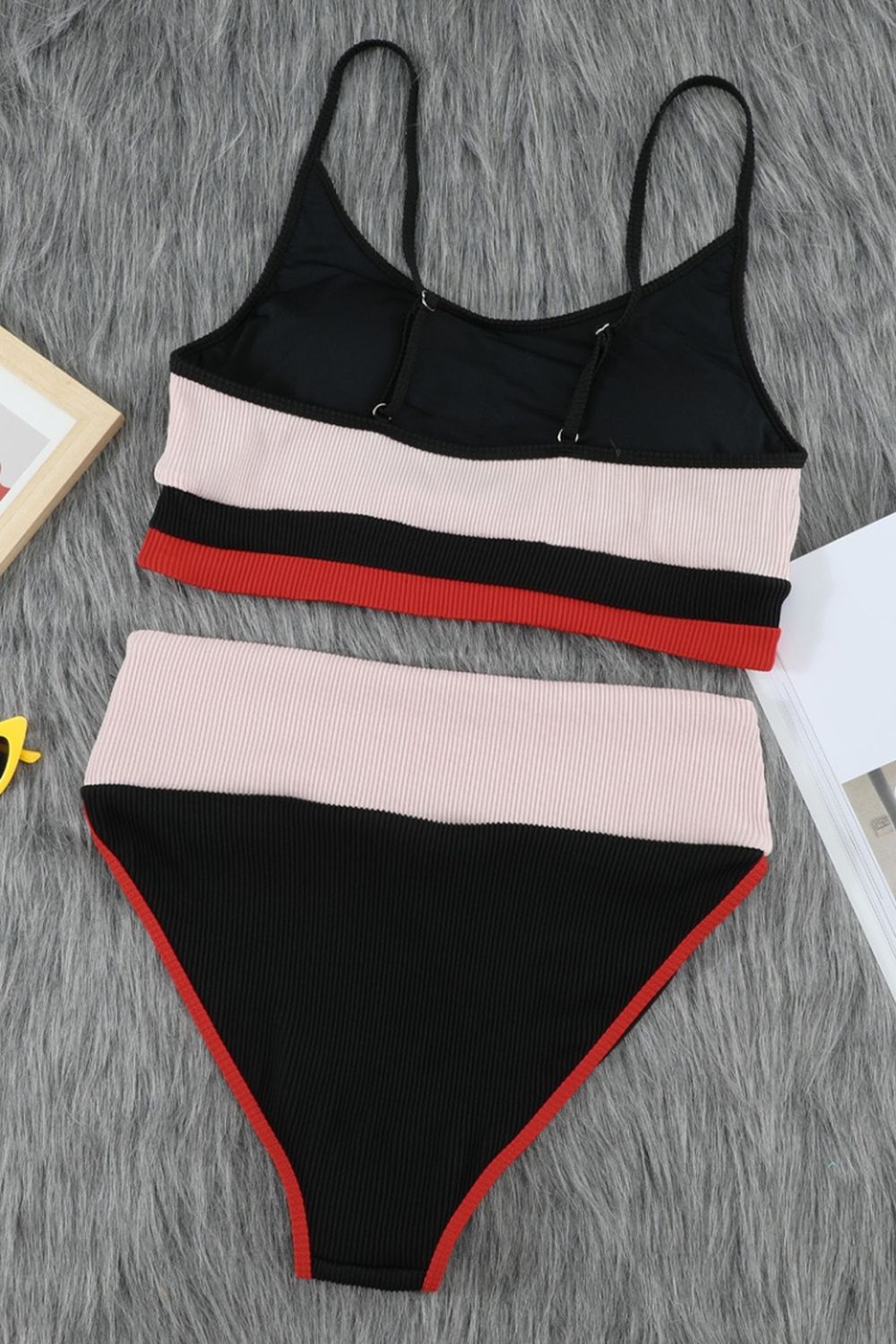 High-Waisted Sling Striped Bikini Areous