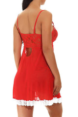 Holiday Red Sheer Mesh Lace Slip Dress 2 Pc Lingerie Set Areous