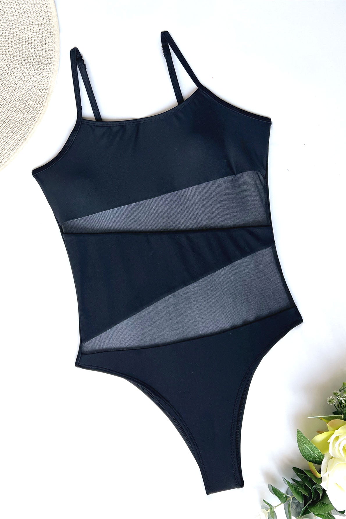 Hollow Mesh Sling One-Piece Swimsuit Areous