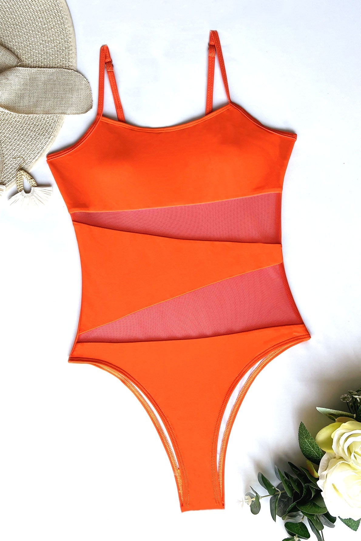 Hollow Mesh Sling One-Piece Swimsuit Areous