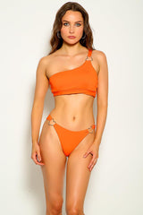 Orange Heart Metal Accent Two Piece Swimsuit