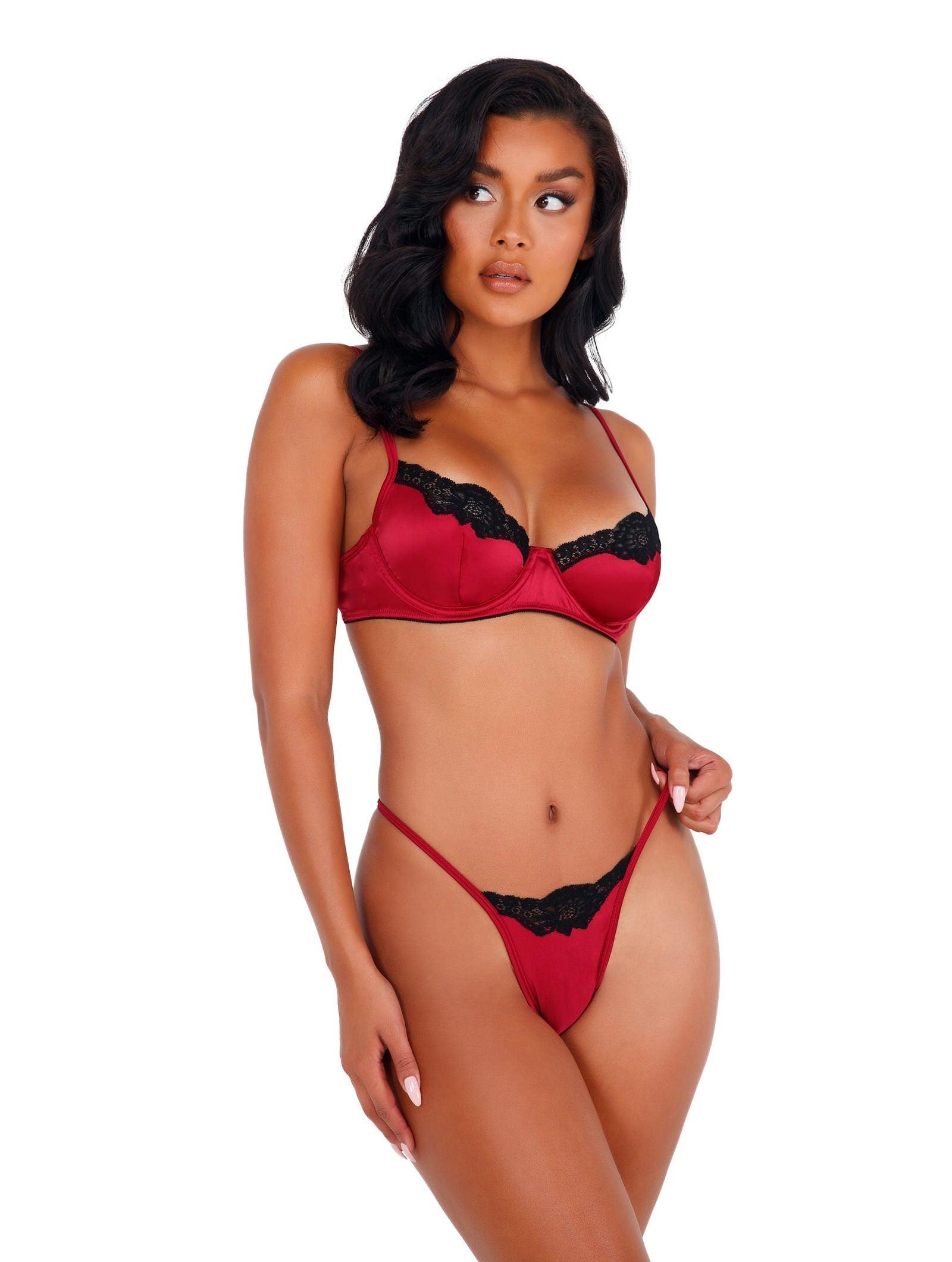 LI394 - 2pc Lace & Satin Underwire Bra Set Areous