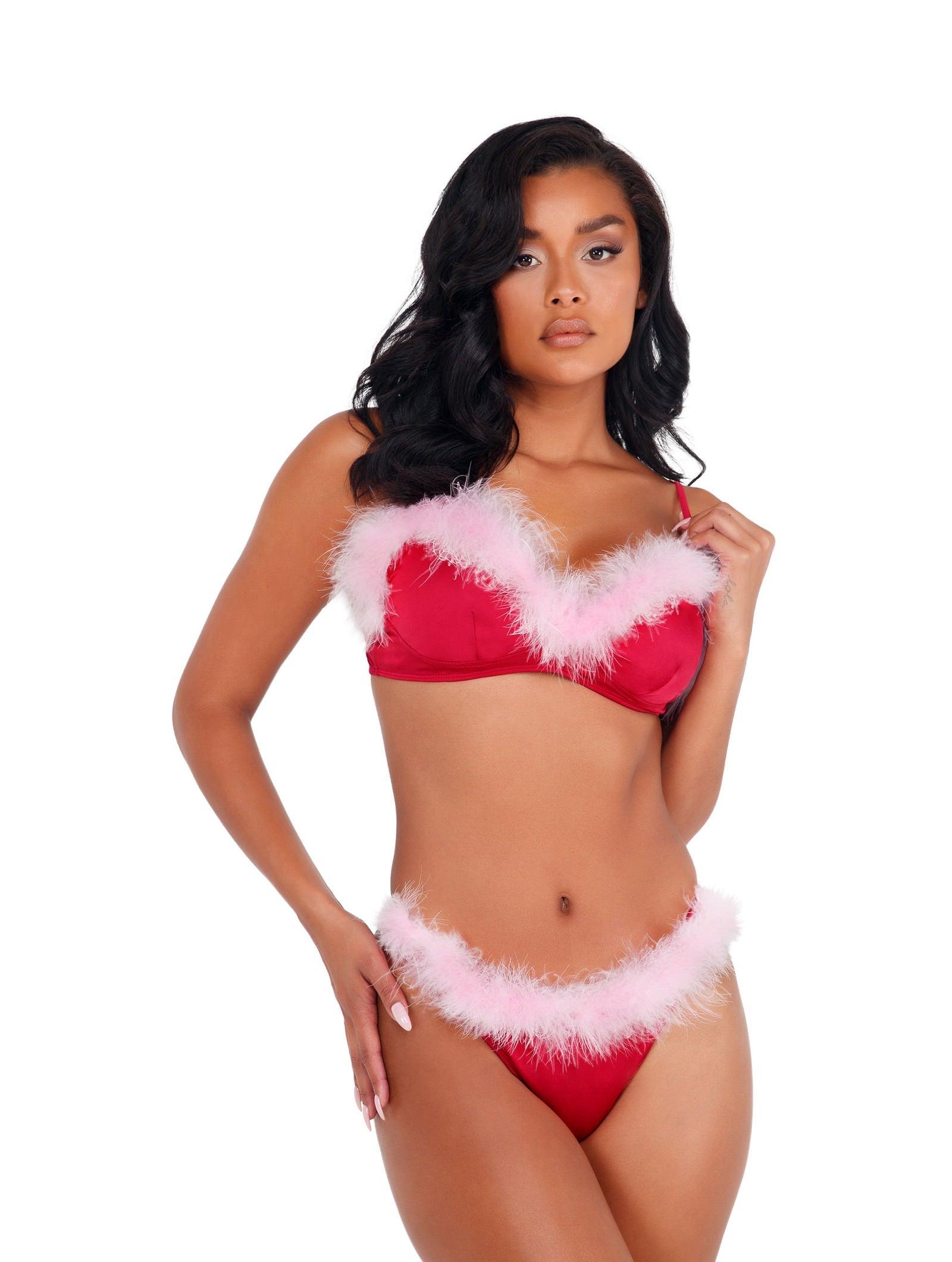 LI426 - 2pc Marabou Satin Bra Set Areous