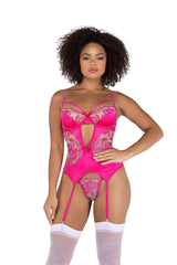 LI492 - 2PC Floral Gartered Bustier Set Areous