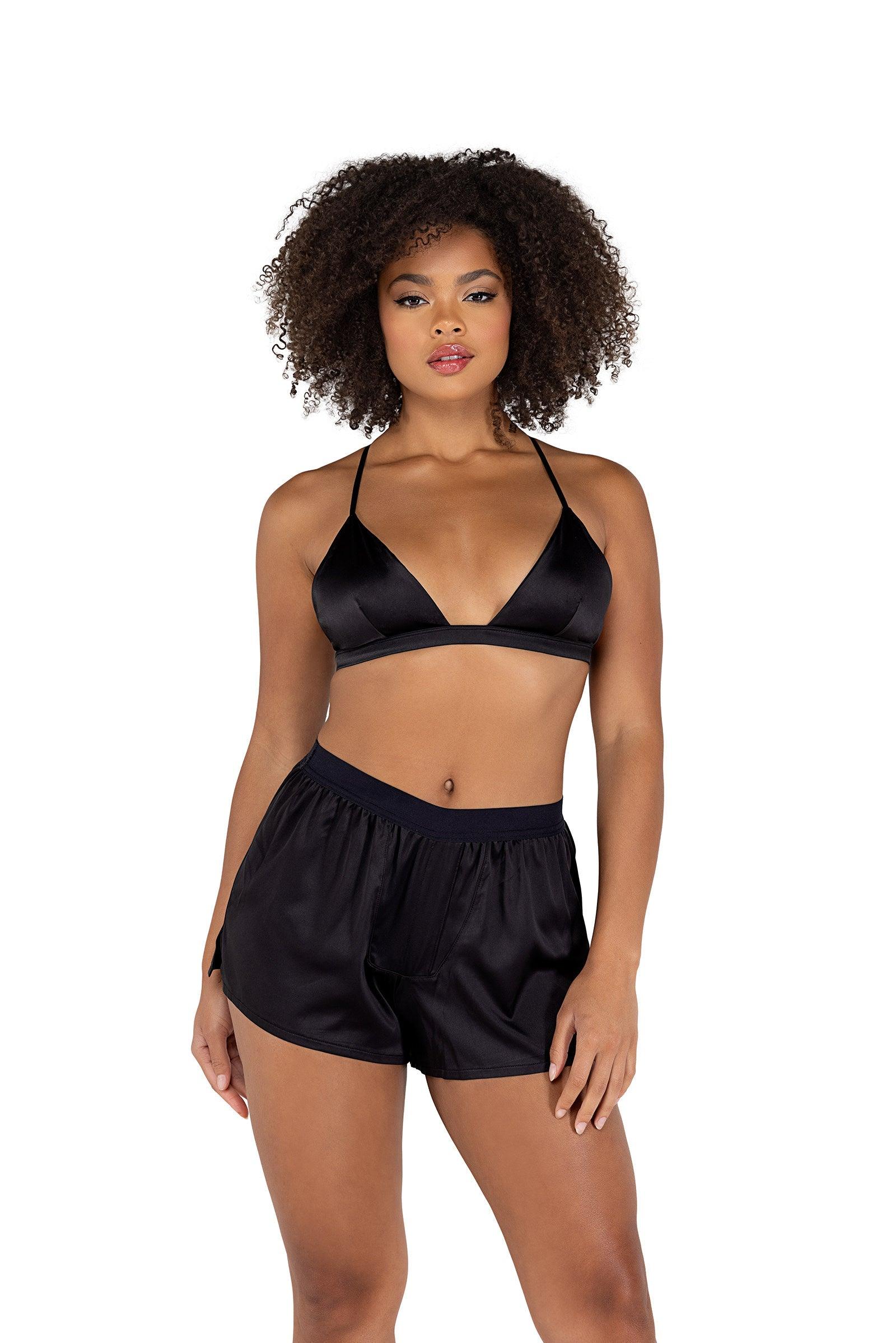LI503 - 2PC Satin Lounge Set with Triangle Top & Boxing Shorts Areous